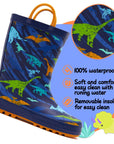 Colorful Dinosaur Orange Handle Waterproof Rain Boots - MYSOFT