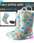 Colorful Dinosaur Print Gray Lighted Rain Boots - MYSOFT