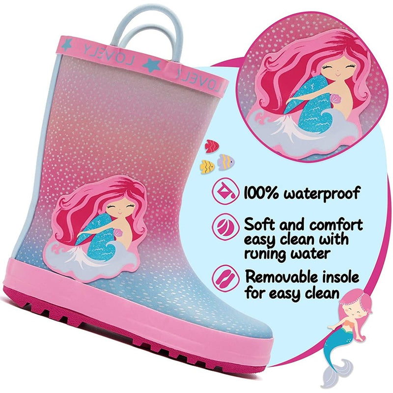 Boy&Girl Rain Boots Waterproof Pink Mermaid - KomForme