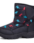 Red Blue Dinosaur Fur Lined Black Snow Boots - MYSOFT