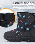 Red Blue Dinosaur Fur Lined Black Snow Boots - MYSOFT