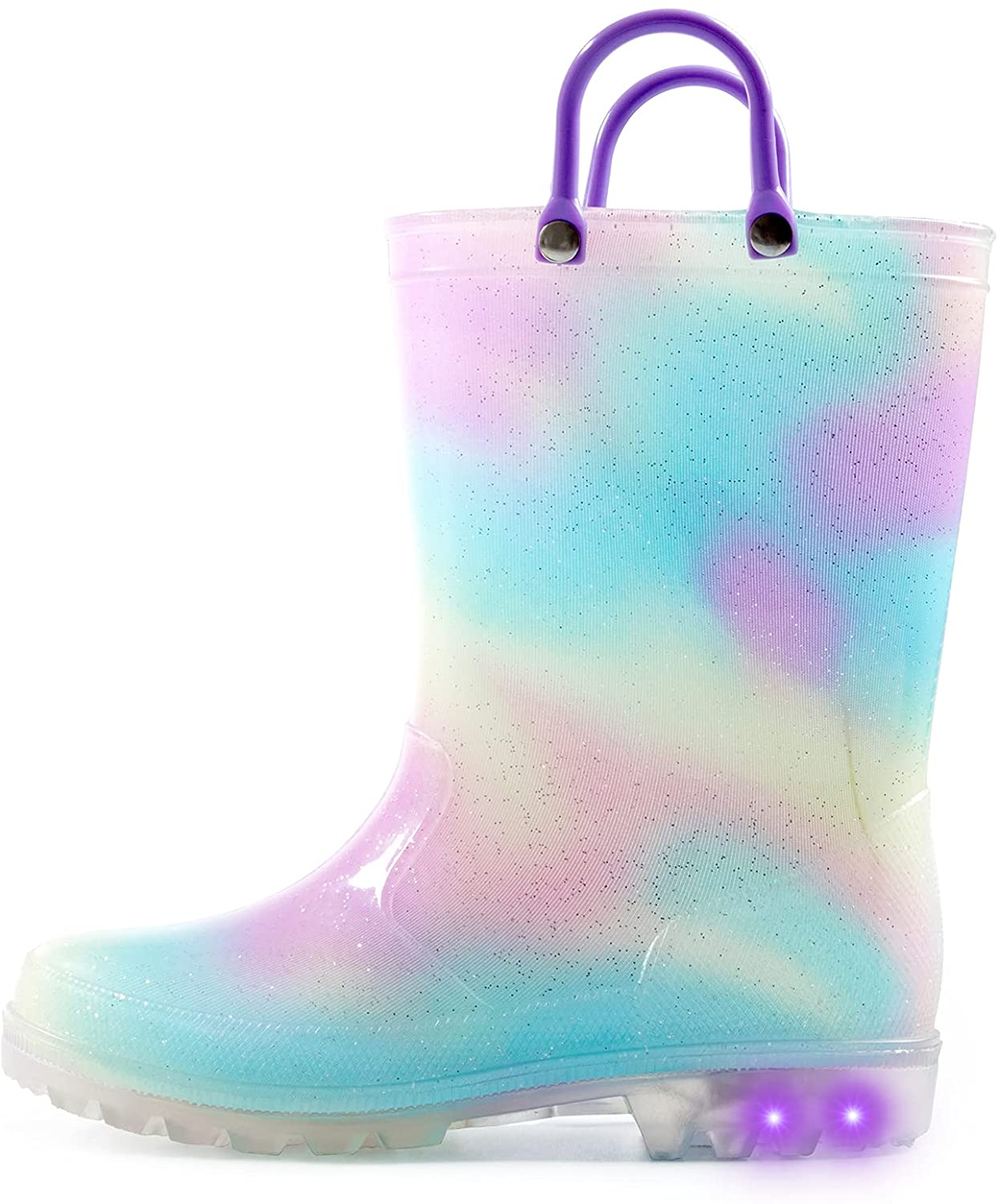 Kids Girls Light Rain Boots Solid Glitter Aurora with Led - KKOMFORME