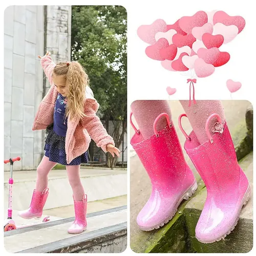 Kids Girls Light Rain Boots Light Up Red Glitter- KKOMFORME