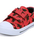 Black Dinosaur Double Velcro Red Canvas Sneakers - MYSOFT