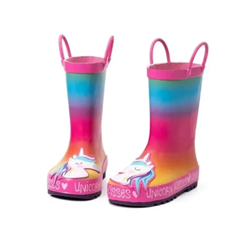 Girl Rain Boots Rubber Red Unicorn Kids Shoes - KKOMFORME