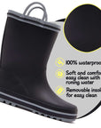 Plain Black Matte Waterproof Rubber Rain Boots - MYSOFT