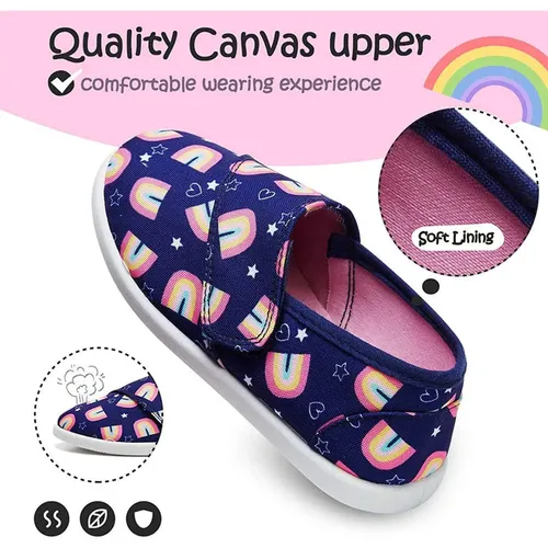 Kids Loafer Flat Slip On Canvas Sneakers Navy Rainbow - KKOMFORME