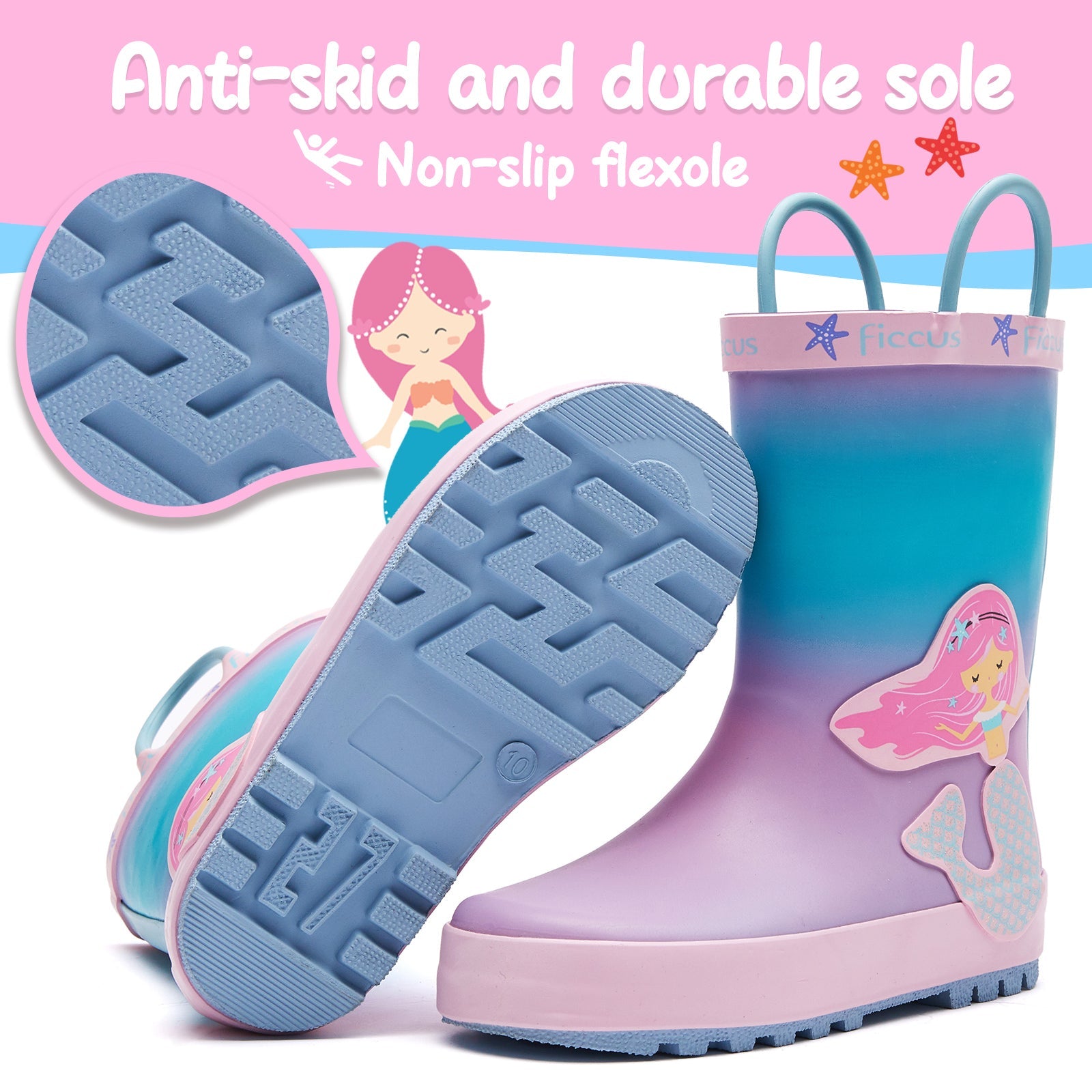 Mermaid Princess Powder Blue Gradient Rubber Rain Boots - MYSOFT