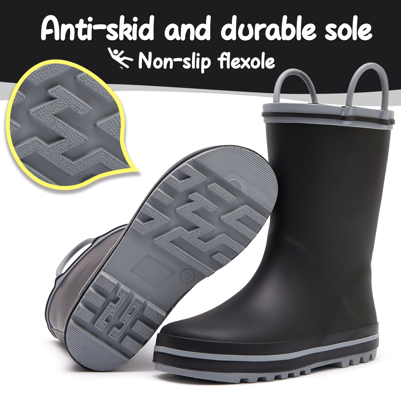 Plain Black Matte Waterproof Rubber Rain Boots - MYSOFT