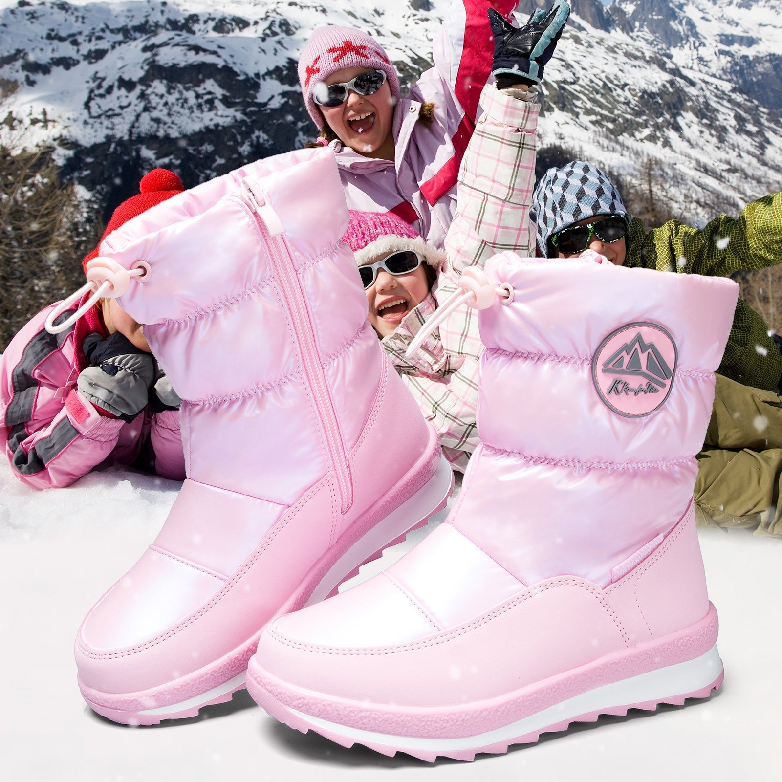 Pink/Purple/White Glossy Winter Waterproof Snow Boots