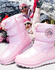 Pink/Purple/White Glossy Winter Waterproof Snow Boots