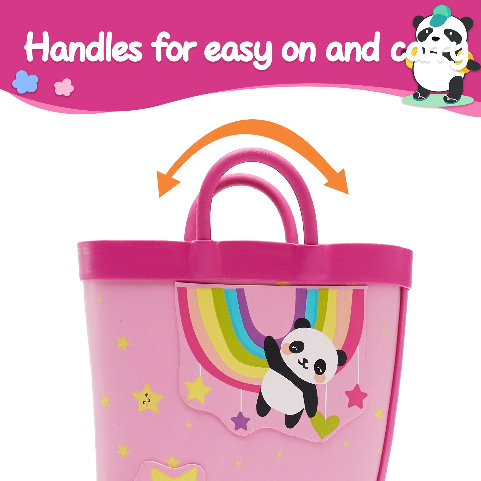 Rainbow Panda Waterproof Pink Rubber Rain Boots - MYSOFT