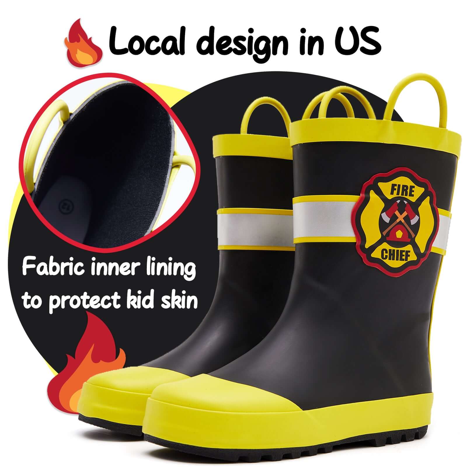 Cool Graphic Waterproof Black Rubber Rain Boots - MYSOFT