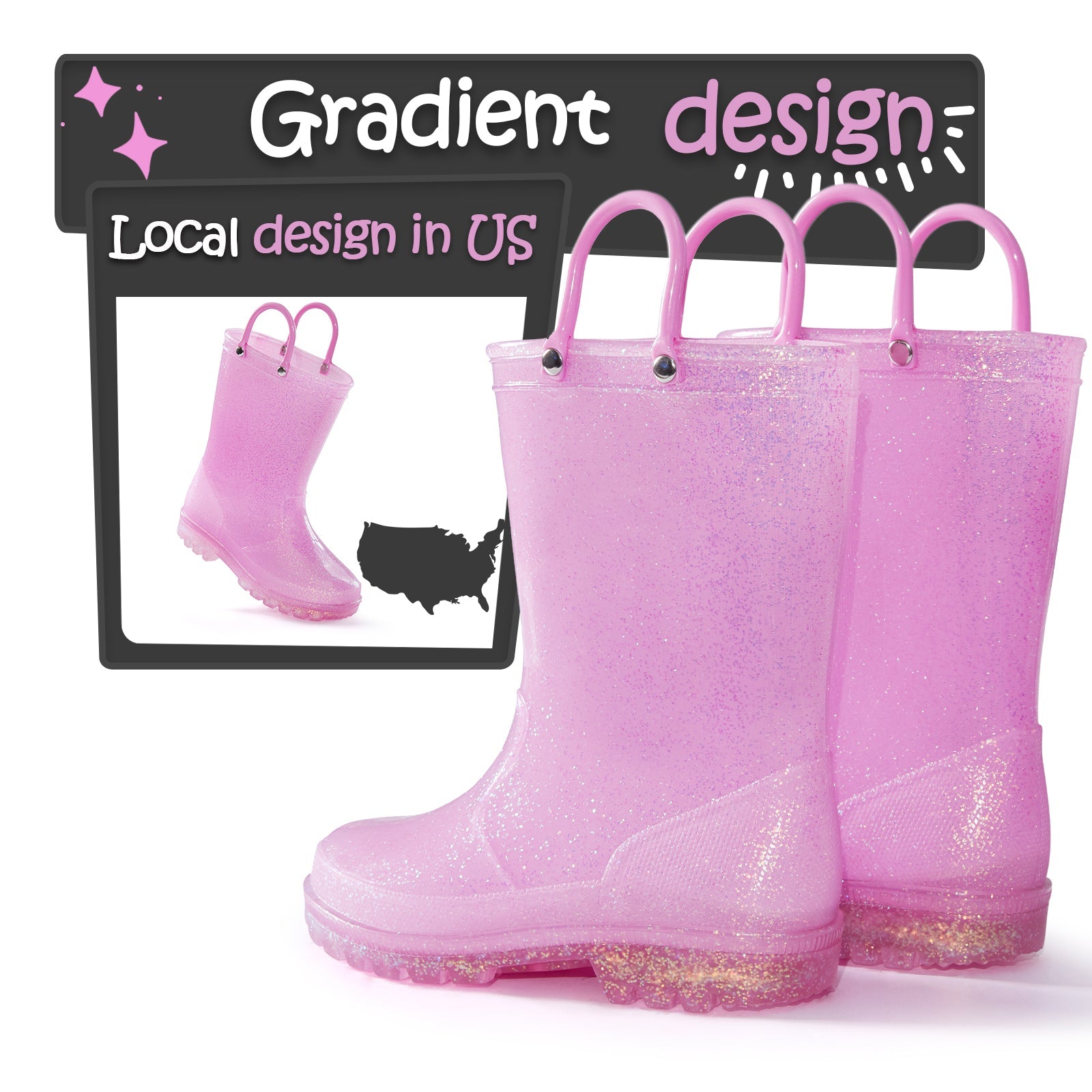 Pink/Purple/Silver Glitter Rubber Rain Boots - MYSOFT