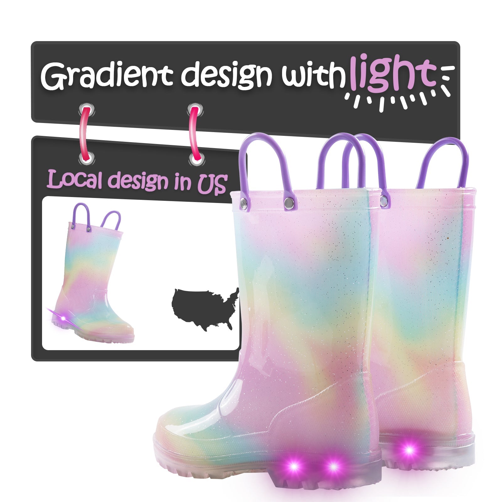 Rainbow Style Aurora Gradient Luminous Rain Boots