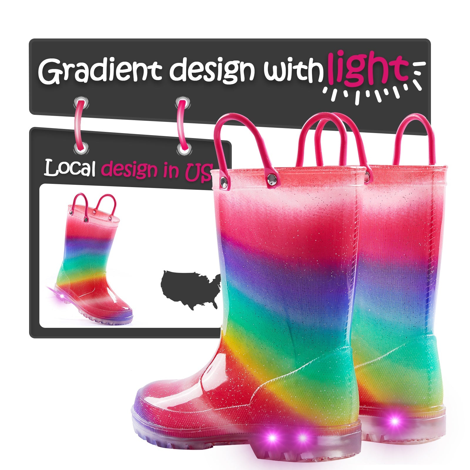 Rainbow Waterproof Lighted Rubber Rain Boots - MYSOFT