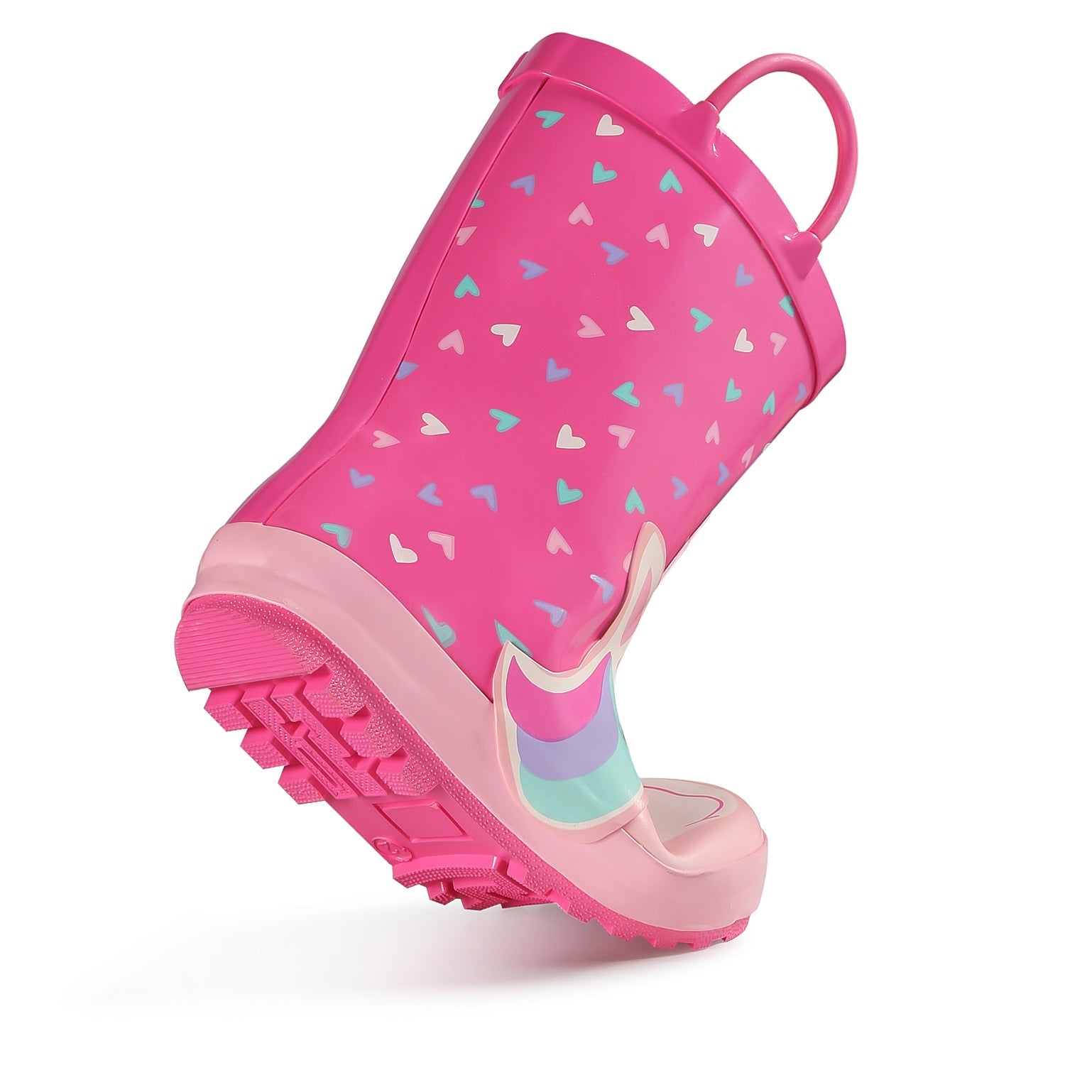 Unicorn Heart Pattern Waterproof Pink Rubber Rain Boots - MYSOFT