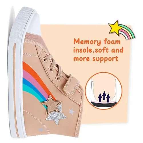 Kids Sneakers High-top Canvas Shoes Khaki Rainbow - KKOMFORME