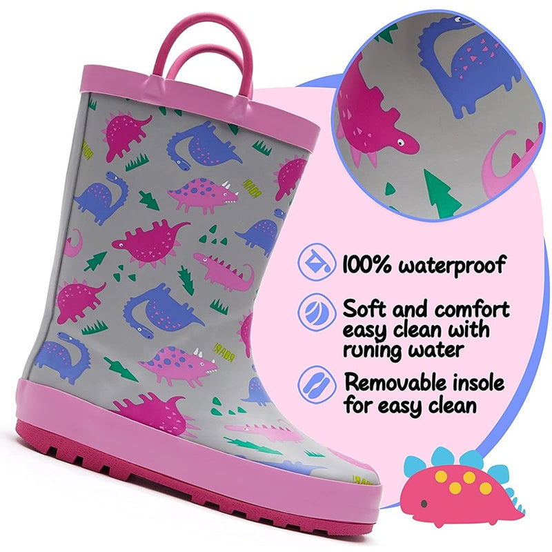 Boy&amp;Girl Rain Boots Waterproof Pink Dinosaurs - KomForme