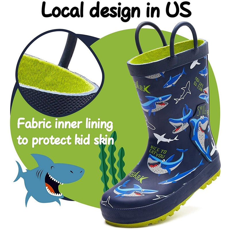 Boy&amp;Girl Rain Boots Waterproof Blue Shark - KomForme