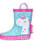 White Unicorn Purple Handle Cyan Rubber Rain Boots - MYSOFT
