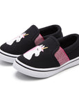 White Unicorn Pink Glitter Stripe Slip-On Black Espadrilles - MYSOFT