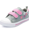 Floral Pattern Pink Velcro Strap Gray Sneakers - MYSOFT