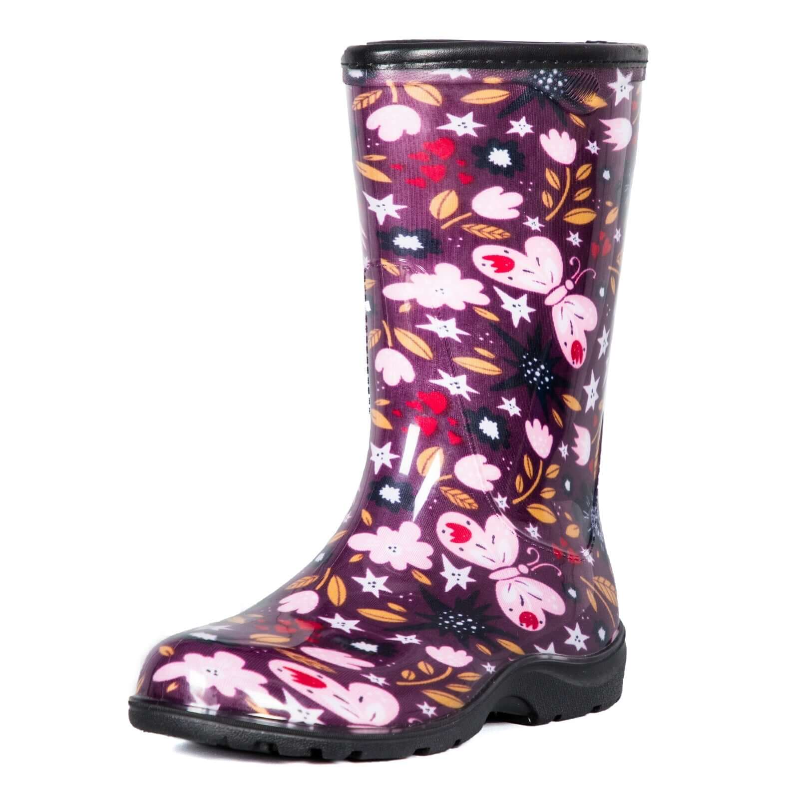 Pink Butterfly Waterproof Print Rain Boots - MYSOFT