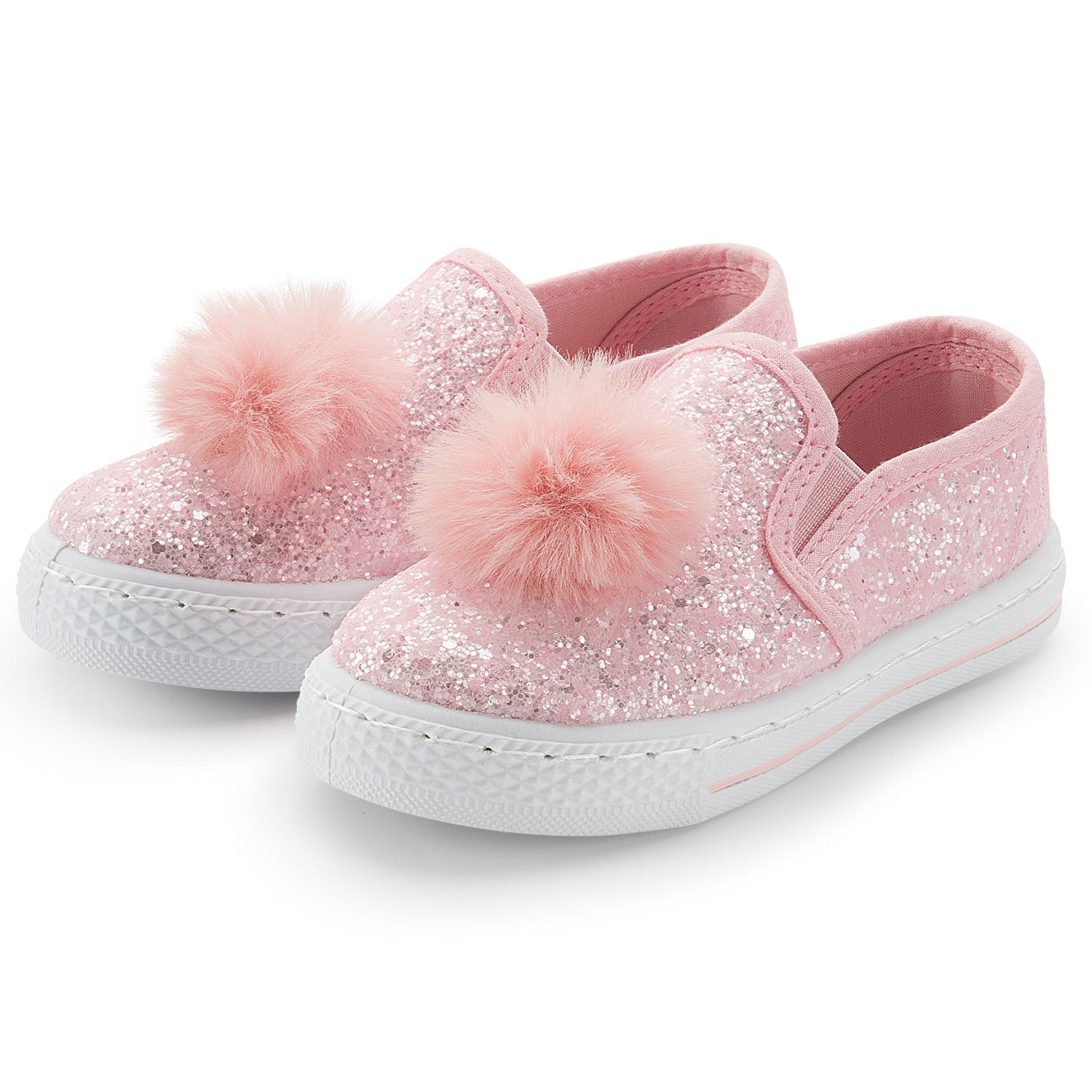 Pink Shiny Pom Pom Slip On Espadrilles - MYSOFT