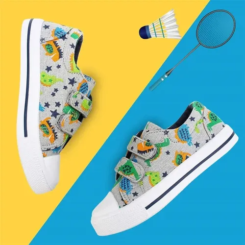 Kids Sneakers Boy and Girl Canvas Shoes Green Dinosaurs - KKOMFORME