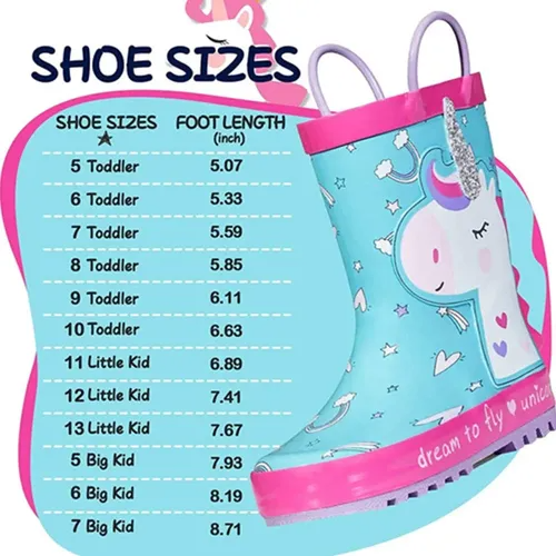 Girl Rain Boots Rubber Princess Unicorn Kids Shoes - KKOMFORME