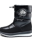 Black Glossy Winter Outdoor Waterproof Snow Boots - MYSOFT
