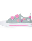 Floral Pattern Pink Velcro Strap Gray Sneakers - MYSOFT