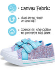 Blue Double Velcro Glitter Canvas Sneakers - MYSOFT