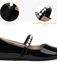 Mary Jane Flats with Pearl Rhinestone Strap - MYSOFT