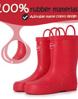 Pure Red Waterproof Rubber Rain Boots - MYSOFT