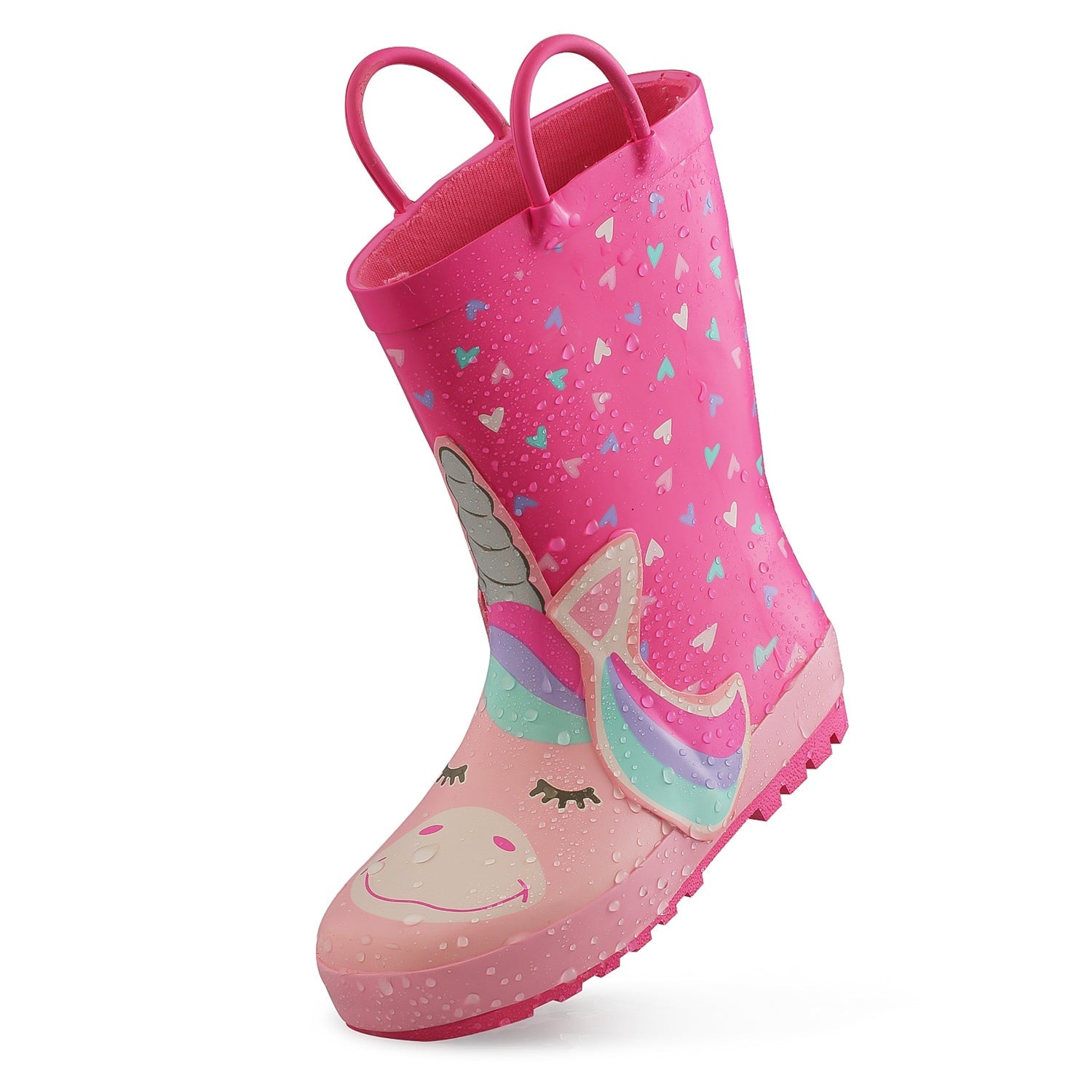 Unicorn Heart Pattern Waterproof Pink Rubber Rain Boots - MYSOFT