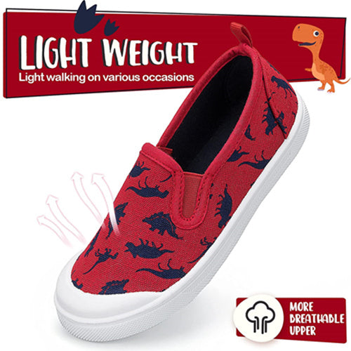 Girls Boys Slip On Lazy Toddler Canvas Sneakers Red Dinosaur -- K KomForme
