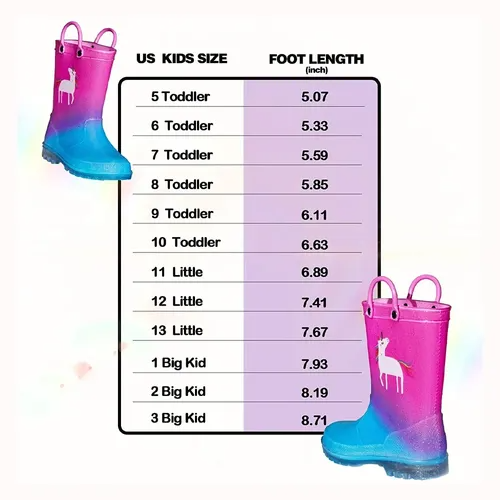 Toddler Light Up Rain Boots Unicorn and Glitter Rain Boots -- KKomForme