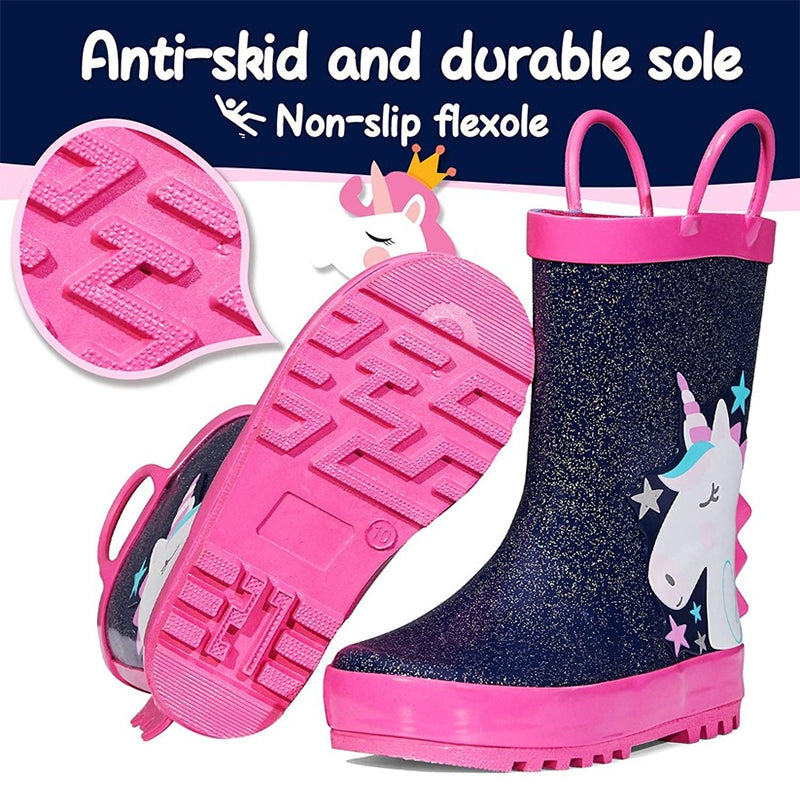 Boy&amp;Girl Rain Boots Waterproof  Blue Unicorn -KomForme