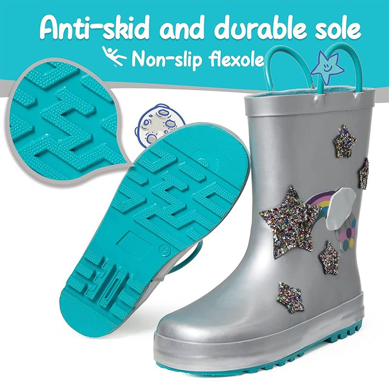 Boy&amp;Girl Rain Boots Waterproof Glitter Star - KomForme