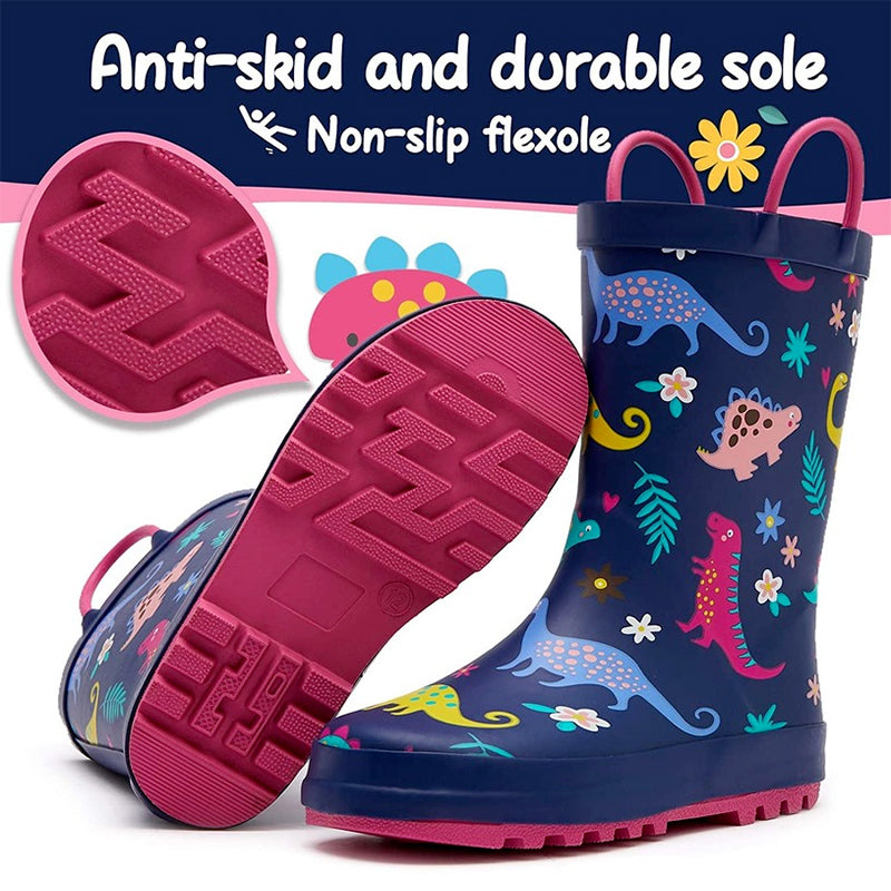 Boy&amp;Girl Rain Boots Waterproof Purple Dinosaur - KomForme