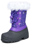 Purple Fur Collar Glitter Stars Waterproof Snow Boots - MYSOFT