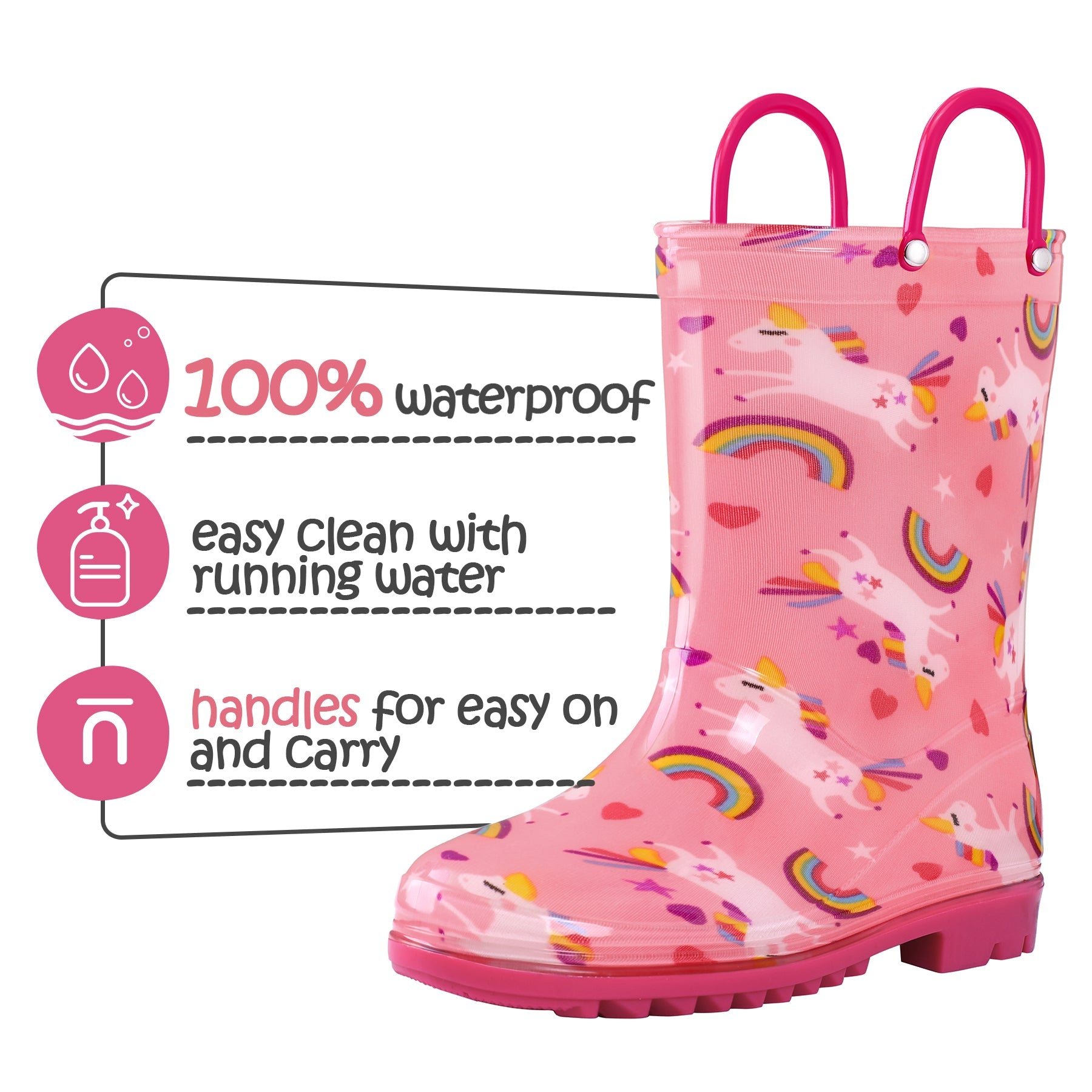 PVC Rainbow Unicorn Print Rubber Rain Boots - MYSOFT