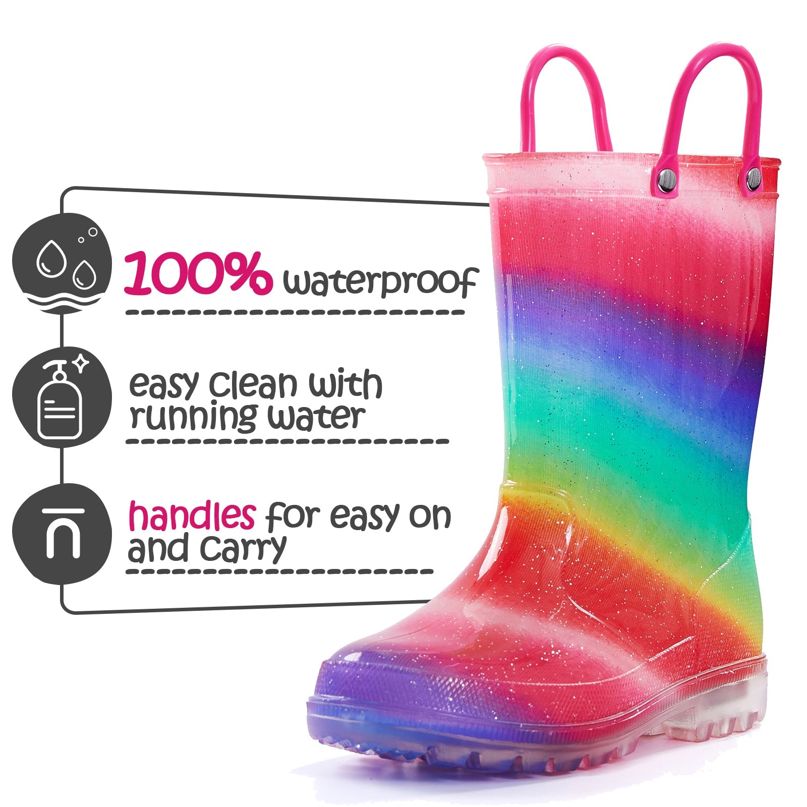 Rainbow Waterproof Lighted Rubber Rain Boots - MYSOFT