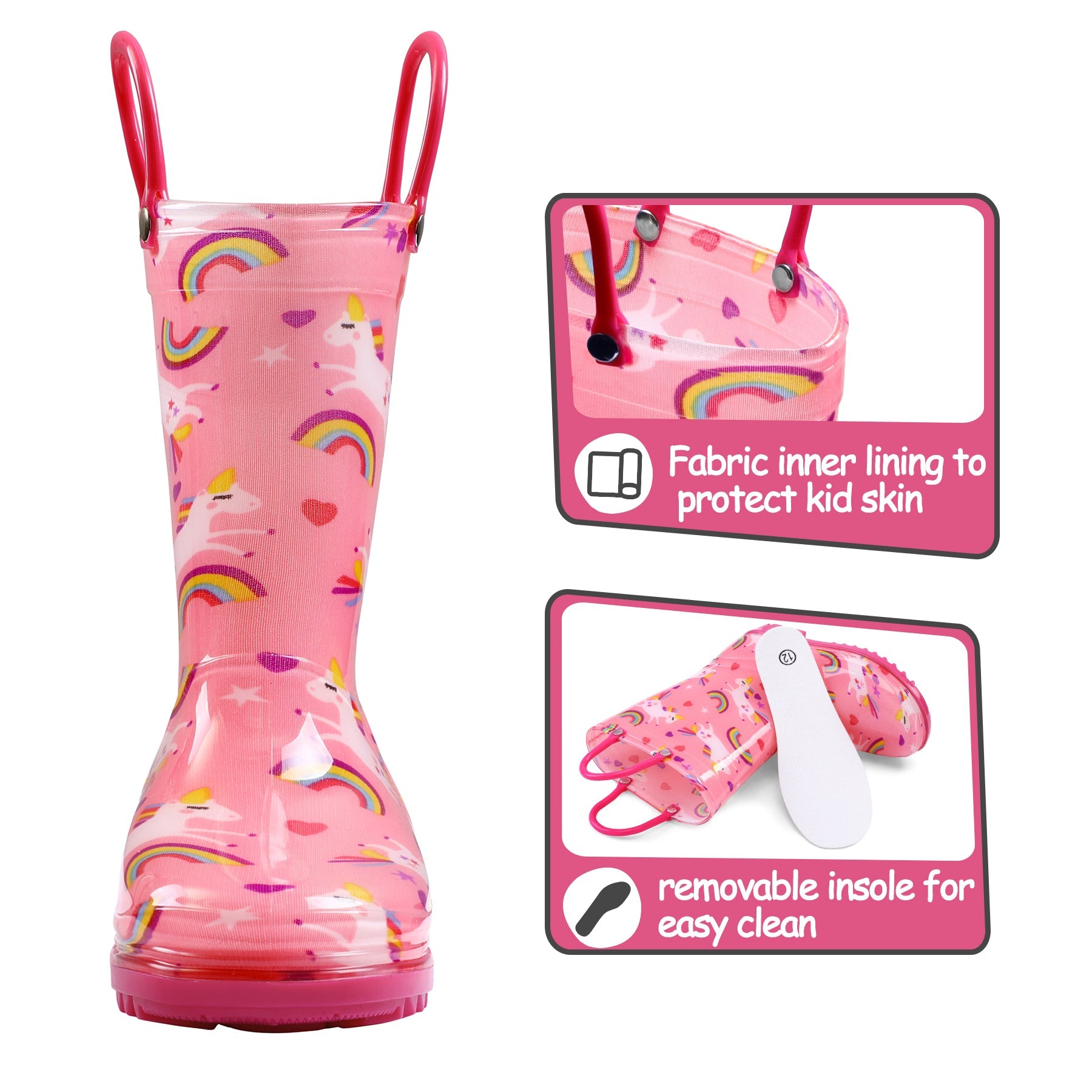 PVC Rainbow Unicorn Print Rubber Rain Boots - MYSOFT