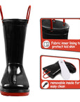 Black PVC Red Blue Handle Waterproof Rain Boots - MYSOFT