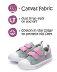 Floral Pattern Pink Velcro Strap Gray Sneakers - MYSOFT