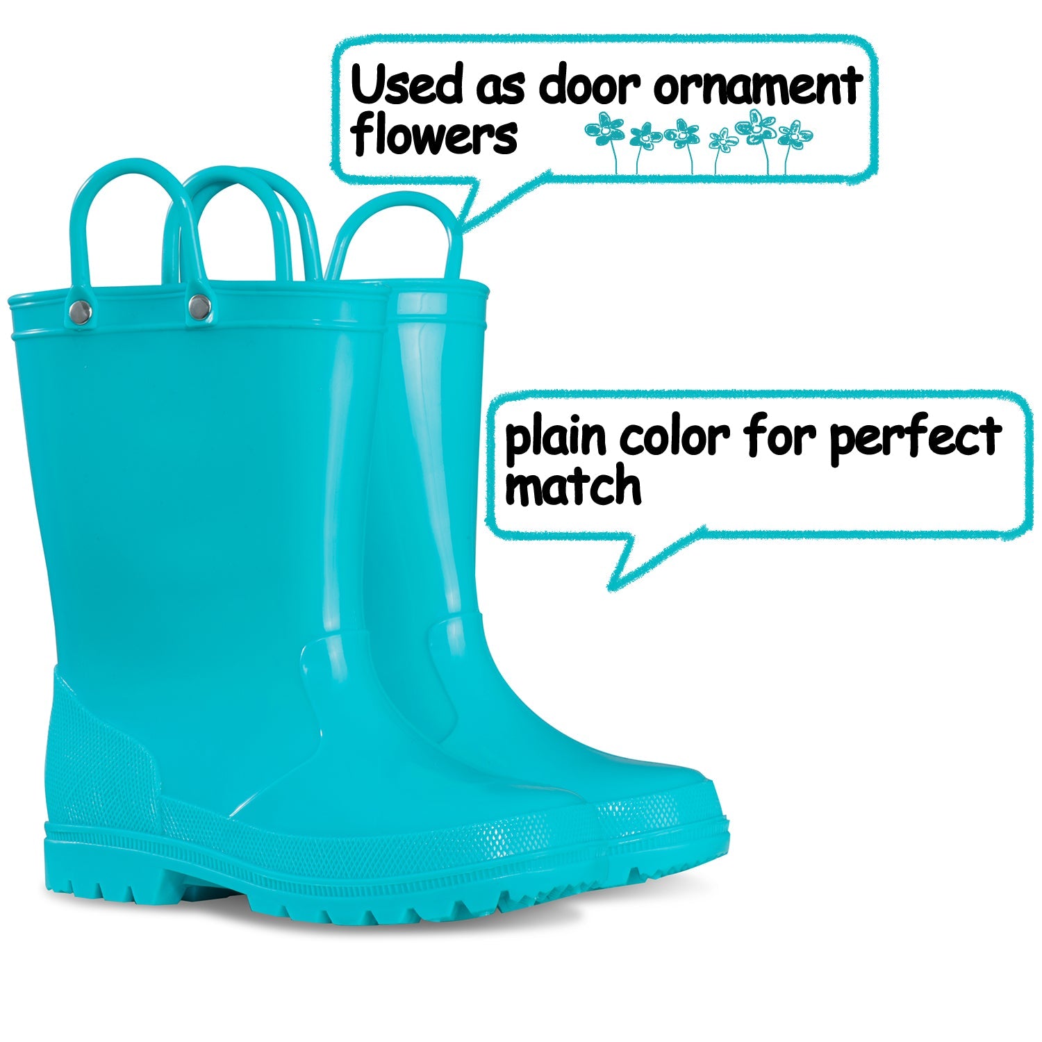 PVC Turquoise Waterproof Rubber Rain Boots - MYSOFT