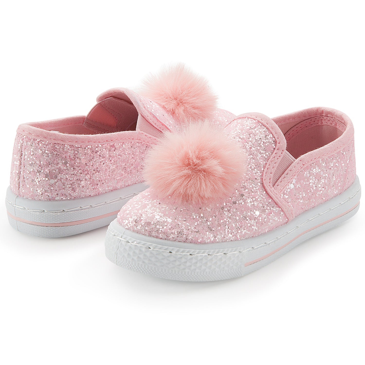 Pink Shiny Pom Pom Slip On Espadrilles - MYSOFT